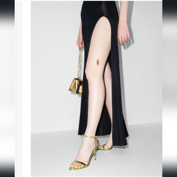 TOM FORD Green 90 Metallic Leather Padlock Sandals - Picture 2 of 12